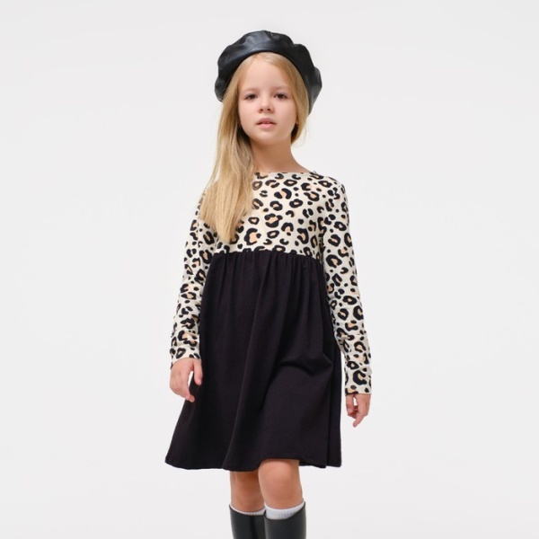 Платье детское с дл. рукавом "Trendy" черный/леопард