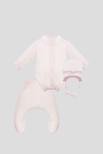 620.07 Комплект : Боди, ползунки чепчик , розовый  с вышивкой Choupette