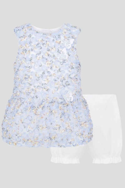 Платье с декором в комплекте с шортиками, голубой/экрю