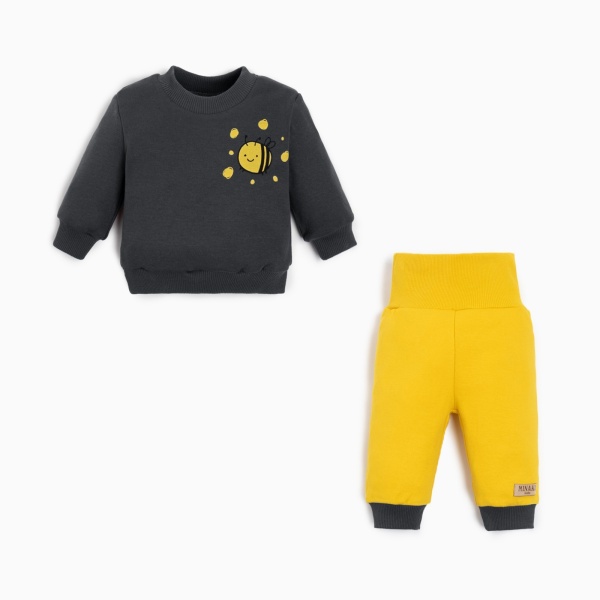 Костюм детский (свитшот, брюки) MINAKU, цв.графитовый/жёлтый